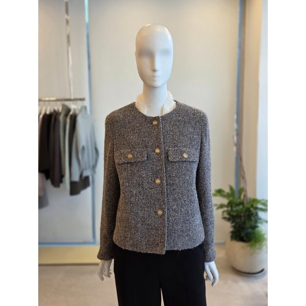 [여주점] [더 아이잗] 여성 울 블렌드 라운드넥 헤링본  트위드 재킷 (IRAA0JK068)