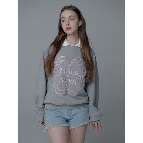 CLOVER NEEDLEWORK SWEATSHIRT_GRAY PINK