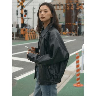 틸아이다이 Faux leather overfit jumper_Black