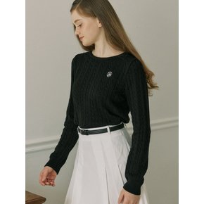 Cable Ribbon Long Sleeve Knit - Black