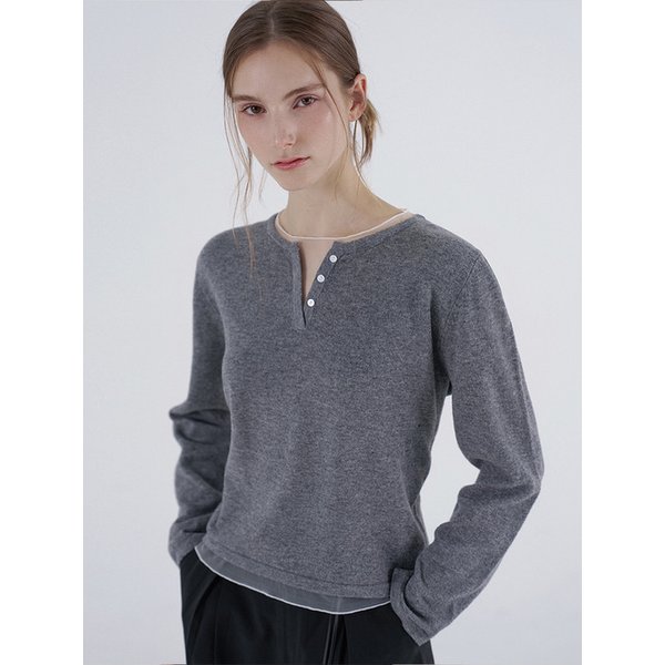 시어 레이어드 울 100 스웨터 - 그레이