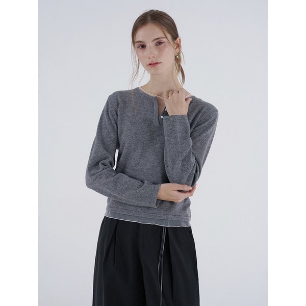 시어 레이어드 울 100 스웨터 - 그레이