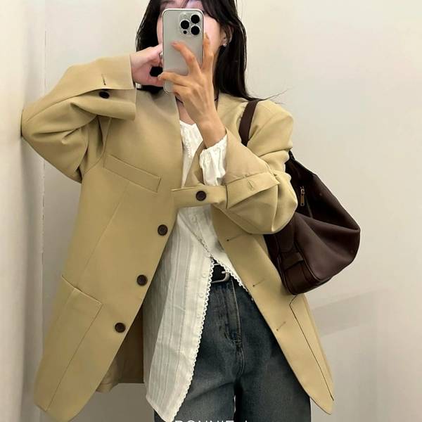 확대된 대표 보니제이 / 노카라 블레이져 자켓 태일러드 여성 자켓 빅포켓 브