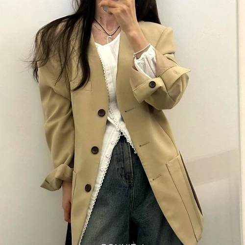 보니제이 / 노카라 블레이져 자켓 태일러드 여성 자켓 빅포켓 브