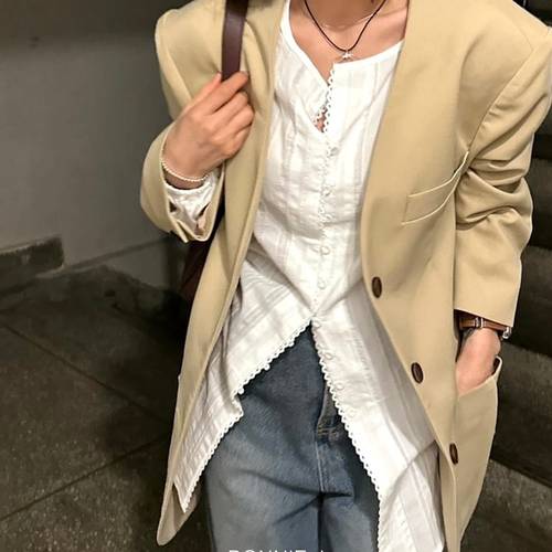 보니제이 / 노카라 블레이져 자켓 태일러드 여성 자켓 빅포켓 브