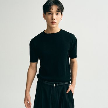 노이어 마이크로 리브드 스퀘어넥 하프 니트 (3color)