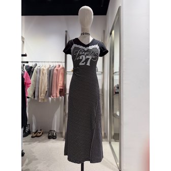 에고이스트 [여주점] 배색 래이스 반팔 원피스 ES2OOP53