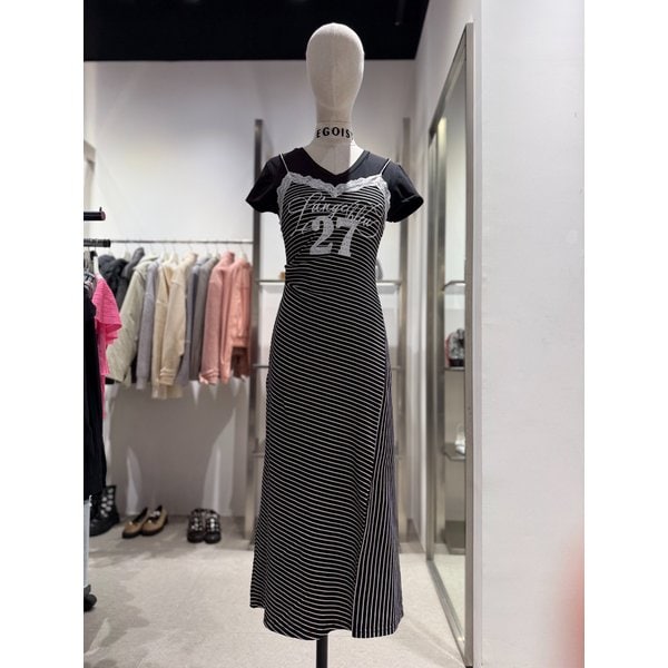 [여주점] 배색 래이스 반팔 원피스 ES2OOP53