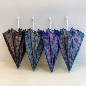 체크 꽃 레이스 자외선 차단 이중 3단 양산