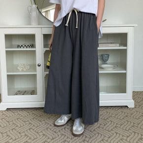 여성용 일상용 무지면 와이드 밴딩 팬츠_P408819735