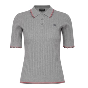 (사은품증정) 26 S/S 여성 라인 배색 스캘럽 리브 카라 반팔 니트 (821F1SR104MG)