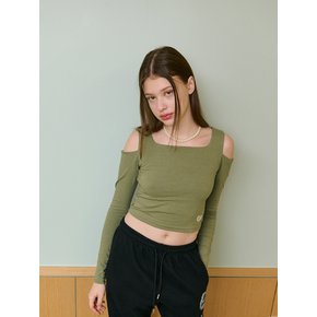 CUT SHOULDER LS T-SHIRT [KHAKI]