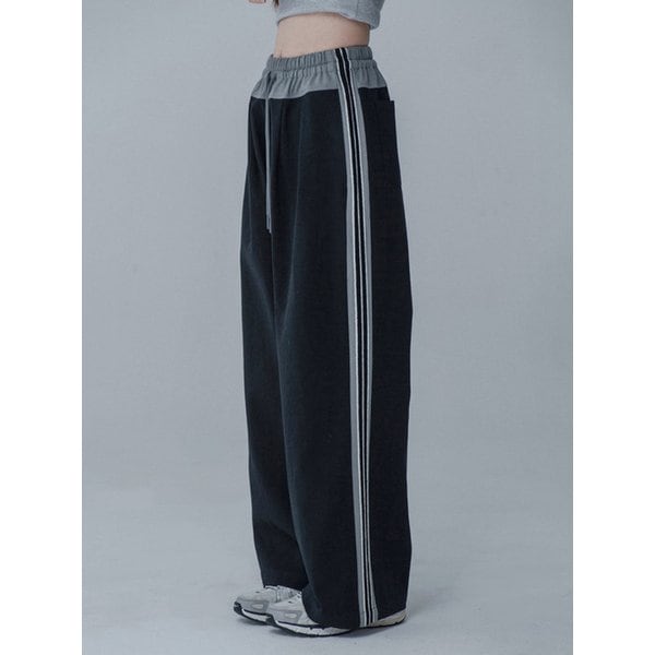 COTTON TAPING WIDE  PANTS_BLACK