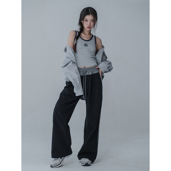COTTON TAPING WIDE  PANTS_BLACK