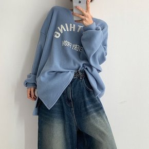 여성 기모 옆슬릿 오버사이즈 레터링 긴팔티 겨울용