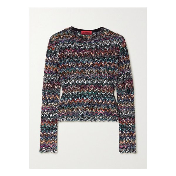 Striped Metallic Crochet-knit Wool Sweater 브라운 43769801095590215