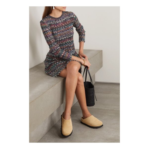 Striped Metallic Crochet-knit Wool Sweater 브라운 43769801095590215