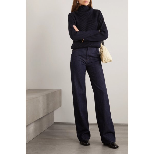 Cashmere-blend Denim High-rise Straight-leg Jeans 인디고 블루