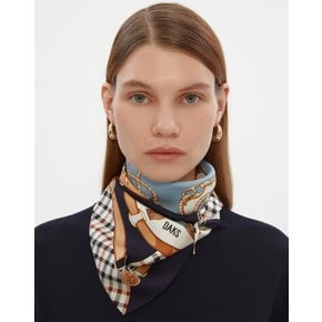 [24SS] [D-SCARF] 네이비 프린트 실크 100 삼각 스카프 DLSC4B113N2