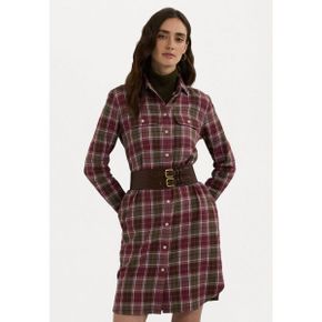 5157449 Lauren Ralph CHECKED PLAID BELTED COTTON SHIRTDRESS - Shirt dress burgundy/blue/gr