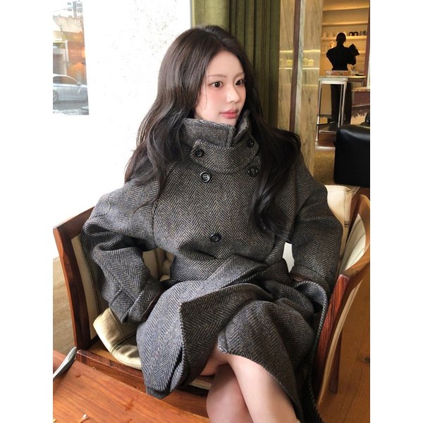 HERRINGBONE WOOL HALF COAT 6차