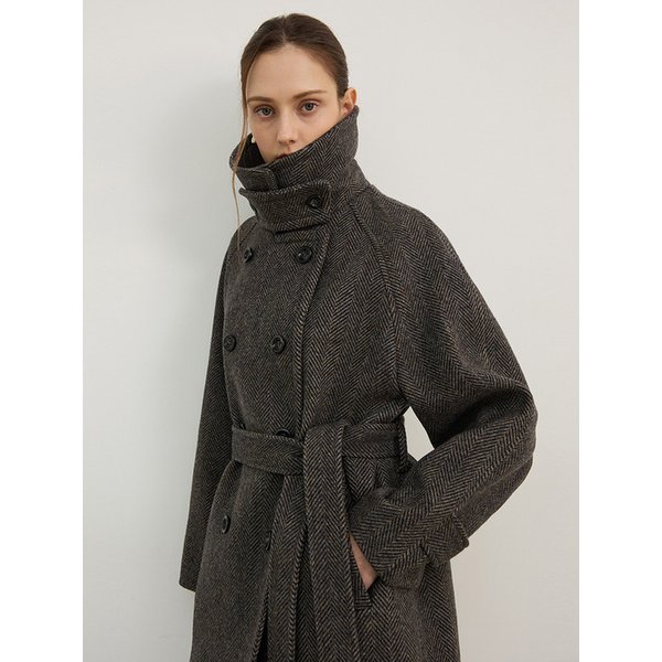 HERRINGBONE WOOL HALF COAT 6차