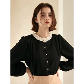 j849 lace neck wrinkle blouse (black)