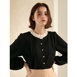 JOORTI j849 lace neck wrinkle blouse (black)