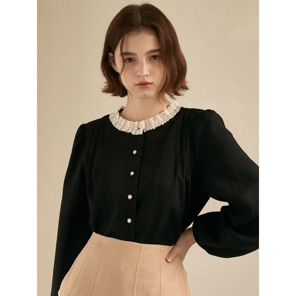 j849 lace neck wrinkle blouse (black)