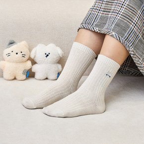 [버터샵] 베이직 밀크캣 자수 골지 장목 양말 아이보리