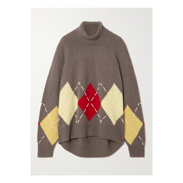 아치4 쿠르슈벨 자수 아가일 캐시미어 스웨터 그레이 46376663162866764