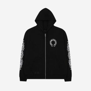 크롬하츠 홀스슈 플로랄 플리스 집업 후드 블랙 Chrome Hearts Horseshoe Floral Fleece Zip-Up