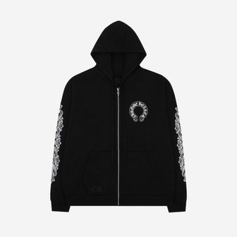  크롬하츠 홀스슈 플로랄 플리스 집업 후드 블랙 Chrome Hearts Horseshoe Floral Fleece Zip-Up