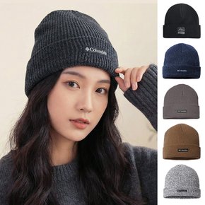 커프드 니트 겨울 골지 비니 패치로고