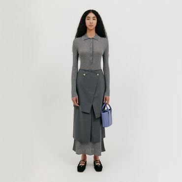 EENK Button Front Knit Dress - Grey