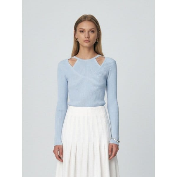 Halter Layering Tencel Sweater, Light Blue