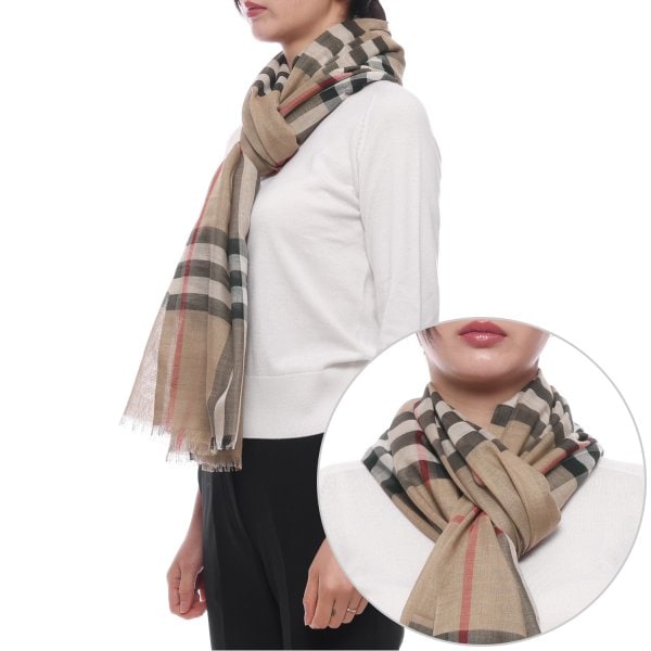 [부산점] 26SS 여성 체크 울 실크 머플러 (8078779 ARCHIVE BEIGE W 26S)