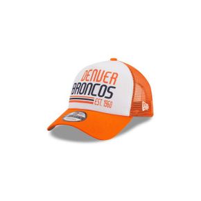 3767434 New Era Mens White/Orange Denver Broncos Stacked A-Frame Trucker 9FORTY Adjustable