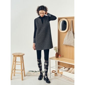페리메라 PM1254O010 Twill V-neck mini dress_Gray