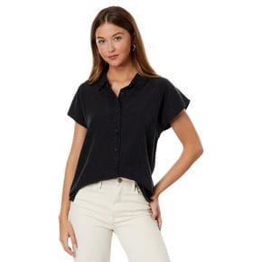 3679193 Mod-o-doc Stone Washed Tencel Short Sleeve Button-Down Hi-Lo Blouse