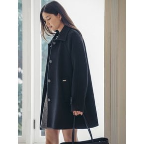 Wide collar wool blend half a-line coat_Black