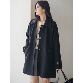 Wide collar wool blend half a-line coat_Black