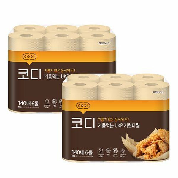 기름먹는 UKP 키친타월 140매*6롤 2팩