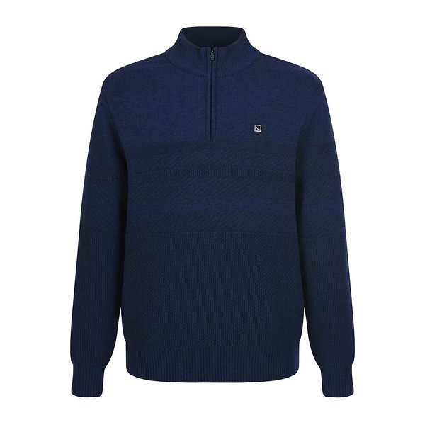 남성 가로 스트라이프 방풍안감 반집업 하이넥 니트네이비