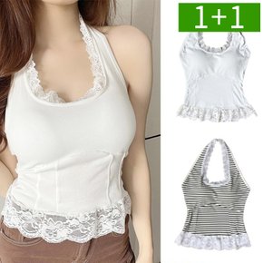 1+1 레이스 홀터넥 여성 민소매 나시티 이너 캡나시