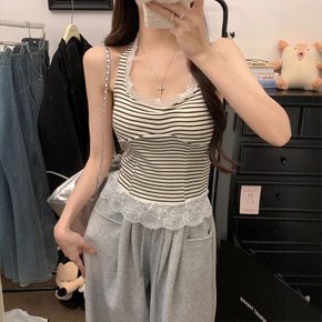 1+1 레이스 홀터넥 여성 민소매 나시티 이너 캡나시
