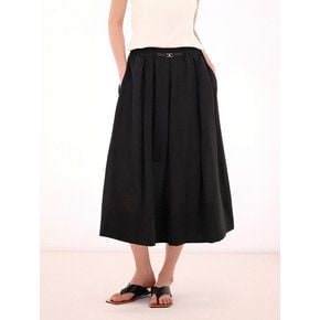 Linen Bending Pintuck Skirt _Black