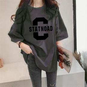 프린팅 반팔 여성 티셔츠 오버핏 롱티 t-08-m (S28526488)