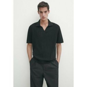  Massimo Dutti 쇼츠 슬리브 폴로넥 셔츠 블랙