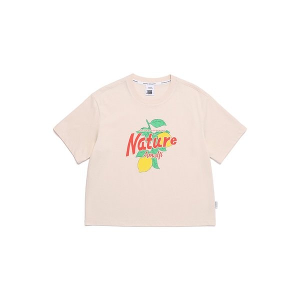 N252WTS020 여성 리젠아스킨 세미크롭 그래픽 반팔 티셔츠 L/BEIGE